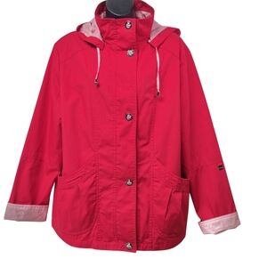 Mackintosh New England Jacket Womens Size XL Red Removeable Hood Button Lined
